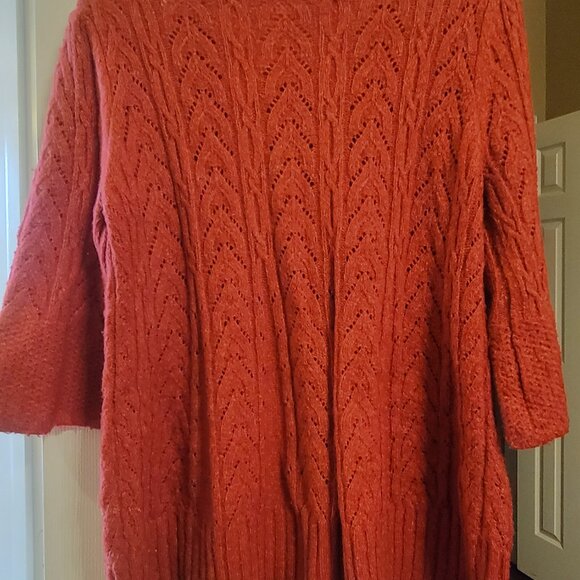 Vintage Orange-Red pointelle cardigan sweater from Anthropologie (approx M) - Picture 3 of 12